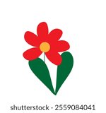 the red flower is large with green leaves on a white background,