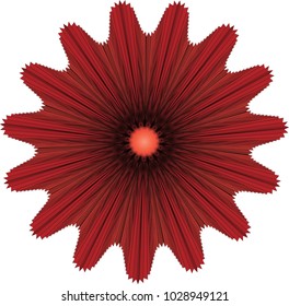 Red flower like shape with a geometric line art pattern to it