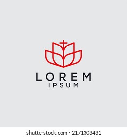 Red Flower Logo With Church Theme, Suitable For Logo Community