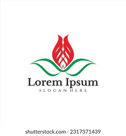 red flower logo with green leaves suitable for use on beauty product, cafe, dance studio and yoga studio