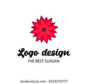 Red Flower Logo Icon, Minimalist Dahlia or Peone Flat Style for Branding and Design