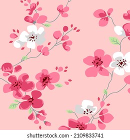 Red Flower Magenta Pattern Seamless