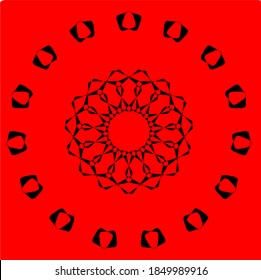 red flower mandala with twenty-six petals and six layers of circles. Simple Mandala Shape for Coloring. Vector Mandala. Floral. Flower. Oriental. Book Page. Outline.