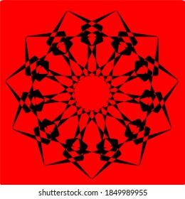 red flower mandala with twenty-six petals and six layers of circles. Simple Mandala Shape for Coloring. Vector Mandala. Floral. Flower. Oriental. Book Page. Outline.