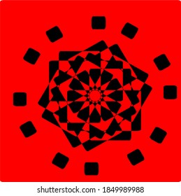 red flower mandala with twenty-six petals and six layers of circles. Simple Mandala Shape for Coloring. Vector Mandala. Floral. Flower. Oriental. Book Page. Outline.