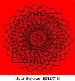 red flower mandala with twenty-six petals and six layers of circles. Simple Mandala Shape for Coloring. Vector Mandala. Floral. Flower. Oriental. Book Page. Outline.