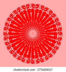 mandala de flor roja que tiene ciento siete pétalos y seis capas de círculos. Elementos decorativos de época. Patrón oriental, ilustración vectorial