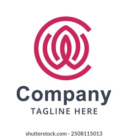 red flower minimal lines logo design