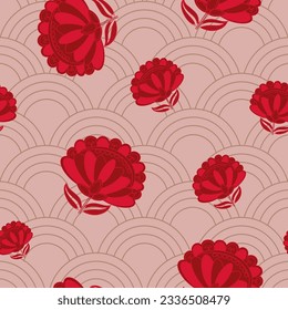 Red flower with neutral base repeat pattern
