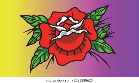 red flower for old school tattoo
