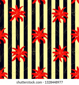 red flower on a background with yellow and dark gray lines