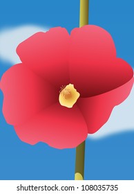 Red flower on blue background