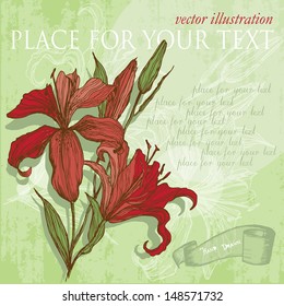 Red flower on a green background.Hand drawn illustration.