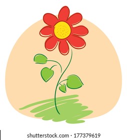 red flower on light orange background - vector illustration