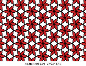 Red flower on white background illustration image, repeat pattern as replete image designed for fabrick printing