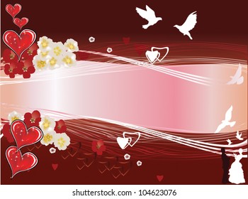 red flower ornament with hearts illustration
