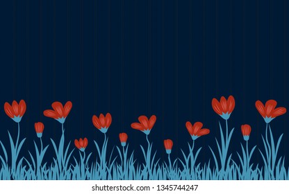 Red flower over dark blue wood fence background, Vector illustration 