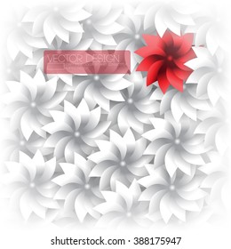a red flower over white paper floral elements background design