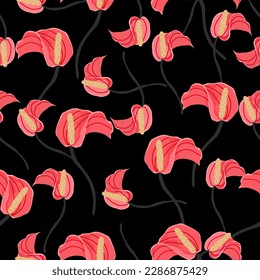 Red flower pattern. Red anthurium flower seamless pattern.Design for printing, fabric ,cover book, fabric flower fashion ,packaging.Spring flower Season.Colourful season,Summer season