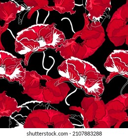 Red flower pattern. Red Poppy flower pattern.Design for printing, fabric ,packaging.