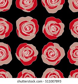 Red flower petals, close up roses, beautiful abstract seamless pattern.