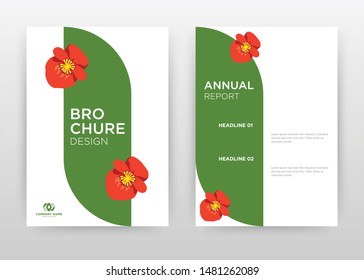 Red flower petals design for annual report, brochure, flyer, poster. Red flowers on green, white background vector illustration for flyer, leaflet, poster. Business abstract A4 brochure template.