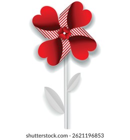 Red flower pinwheel vector paper windmill icon
