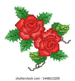 red flower with pixel art style. Rose pixel art. EPS 10