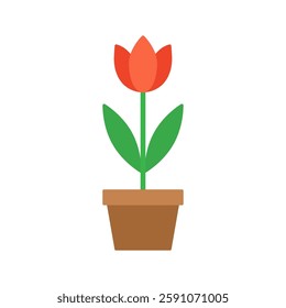 Red flower in a pot icon. Tulip in pot. Vector illustration.