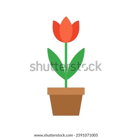 Red flower in a pot icon. Tulip in pot. Vector illustration.