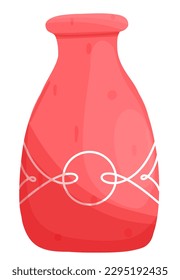 Red flower pot with ornament. Vector cartoon illustration
