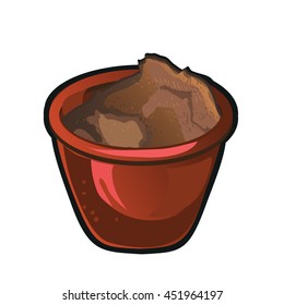 Red flower pot with soil. Vector illustration.