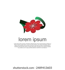red flower and ribbon vector logo