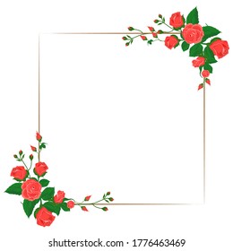 Red Flower Rose wedding invitations. Rose Border, pink rose flower digital frame, border, watercolor painting. Illustration vector