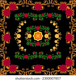 Red flower seamless pattern. Oriental floral element beautiful pattern. Design for fabric, clothing, scarf, printing, decoration, cloth decor, batik, element, textile, carpet, background, vector