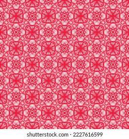 rote Blume und schattige abstrakte Linien Gewebe ethnische abstrakte Muster Hintergrund, nahtlose Illustration Mode Textil Dekoration bunt.