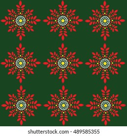 Red flower sign of Christmas pattern on a green background