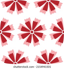 Red flower silhouette seamless vector pattern isolated on white background. Floral graphic ornament wallpaper. Symmetrical summer nature backdrop. Template for print, design, banner or card.