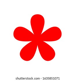 red flower single isolated on white background, petals flower red for clip art, illustration flower for kids, simple flower for card decoration graphic