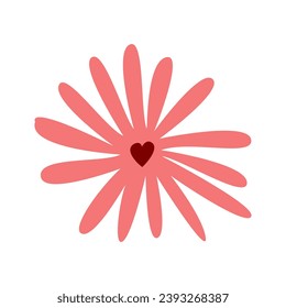 rote Blume einzeln auf weißem Hintergrund, Blütenblüten für die Clipart-Kunst, Blume für die Kinder, einfache Blume für die Kartendekoration