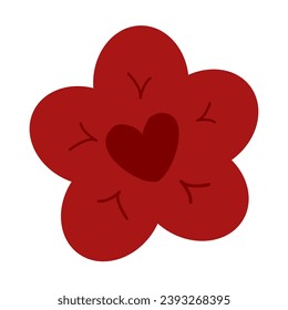 red flower single isolated on white background, petals flower red for clip art, illustration flower for kids, simple flower for card decoration graphic