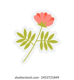 Red flower sticker. Girls community sticker, women power signs cartoon vector illustration