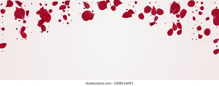 Red Flower Summer Vector Panoramic White Background. Spring Rose Pattern. Beautiful Sakura Blur Template. Delicate Blossom Tender Backdrop.