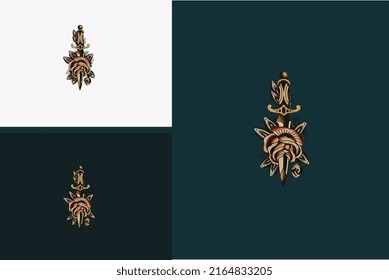 red flower and sword vector flat design