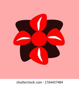 flor roja que tiene cuatro pétalos con líneas blancas en el medio, concepto de diseño negro
