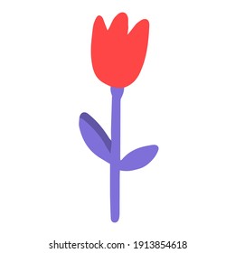 Red flower tulip flat illustration