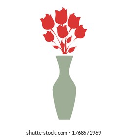 red flower vase vector design. house decoration