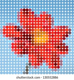 Red flower. Vector circle color ton dots.