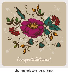Red Flower Vector Decorative Line Illustration