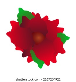 Rotblume, Vektorsymbol. Rote Rose, Vektorsymbol mit grünen Blättern. Logo des Blumenladens Symbol. Vektorgrafik.